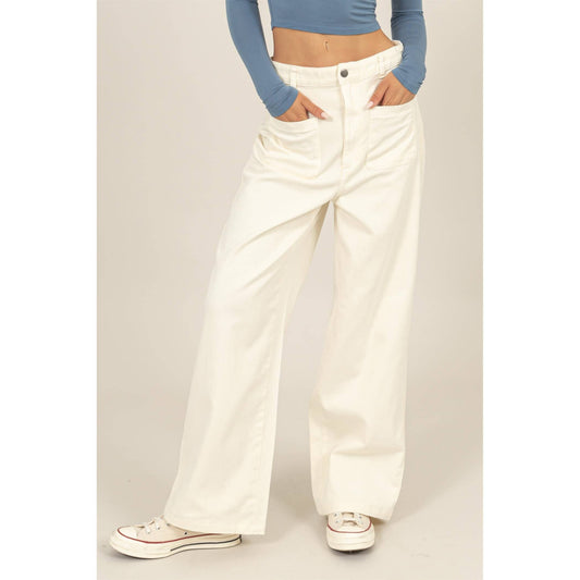 High Waist Wide Leg Pants: CREAM / S-M-L(2-2-2)