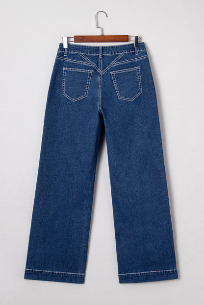 Sail Blue Stitched Waist Detail Cuffed Jeans