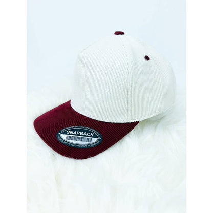 Two Tone Corduroy Snap Back Baseball Cap: BROWN/CREAM / ONE(6)