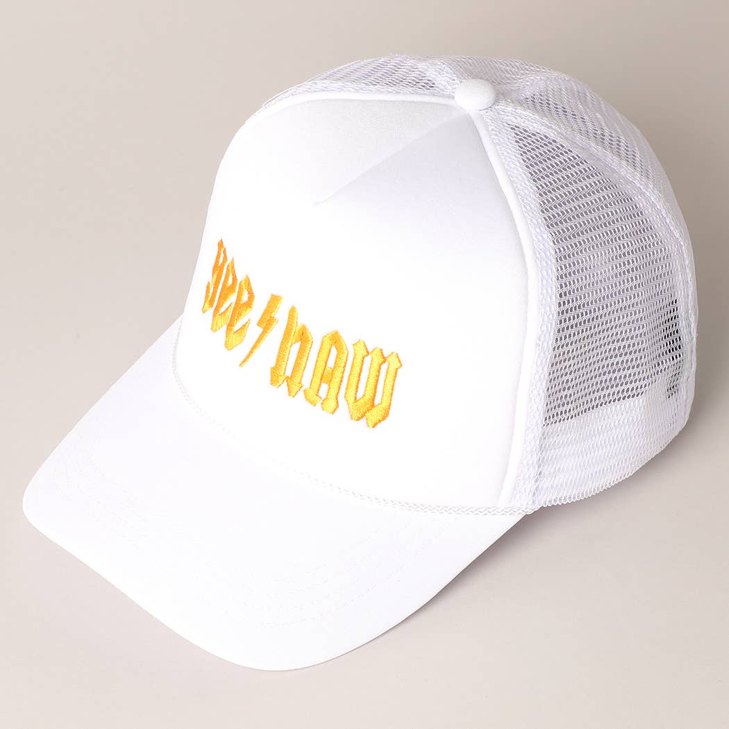 YeeHaw Letter Graphic Embroidered Foam Trucker Hat: BLKWH / ONE SIZE
