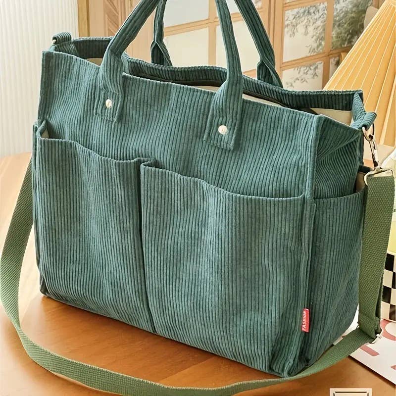 Fall Corduroy Tote Bags: Green Bean