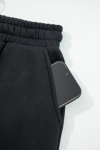 Black Leopard Drawstring Winter Fleece Pants