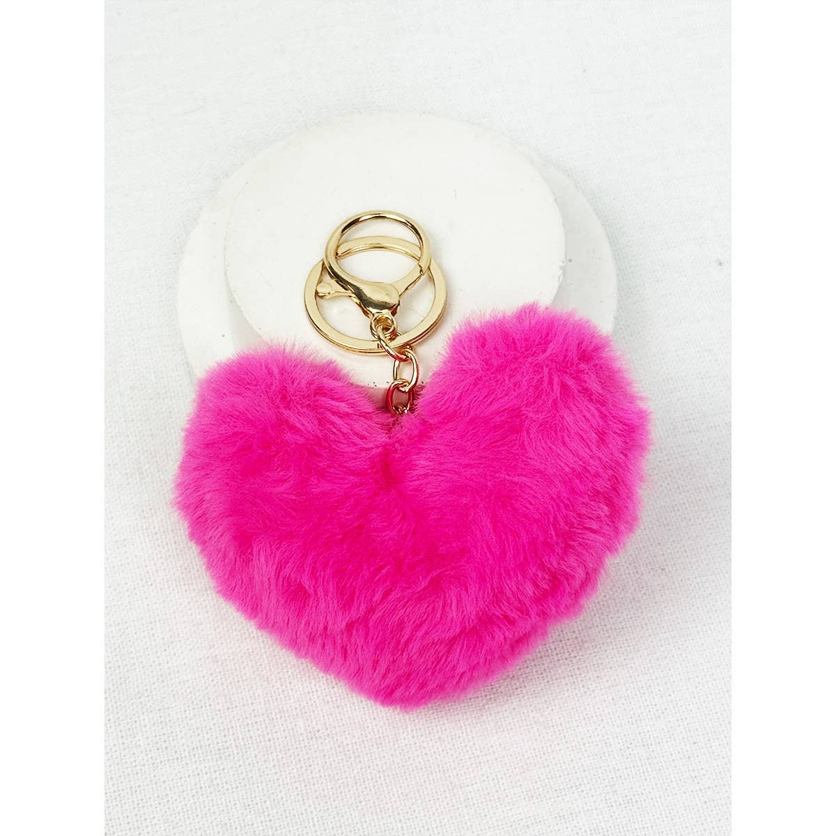 Heart Shape Faux Fur Pom Pom Keychain: MIX COLOR / ONE(12)