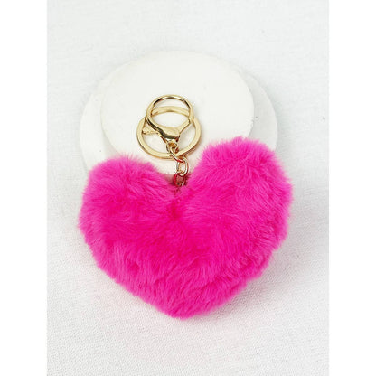 Heart Shape Faux Fur Pom Pom Keychain: MIX COLOR / ONE(12)