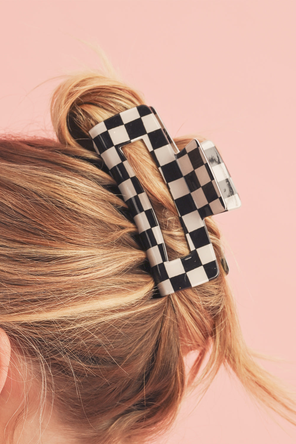 Sky Blue Checkered Print Hollow Out Hair Clip
