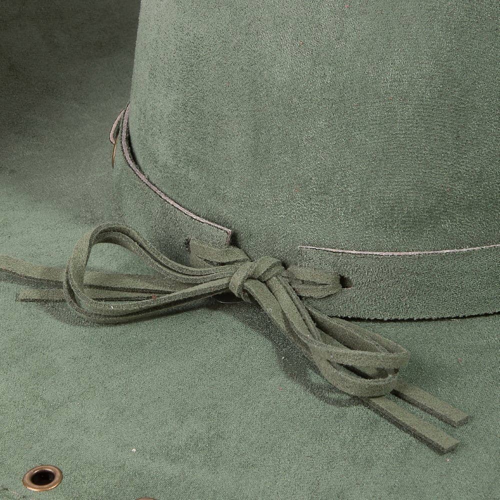 Grommet Brim Faux Suede Cowboy Hat: OL