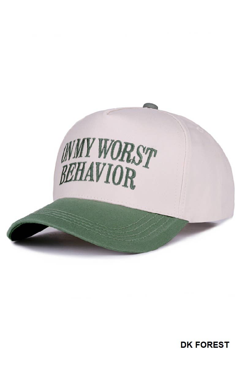 ,,,...._ 0919 On My Worst Behavior Two Tone Canvas Cotton Cap SI-28817: BLACK-189427 / OS
