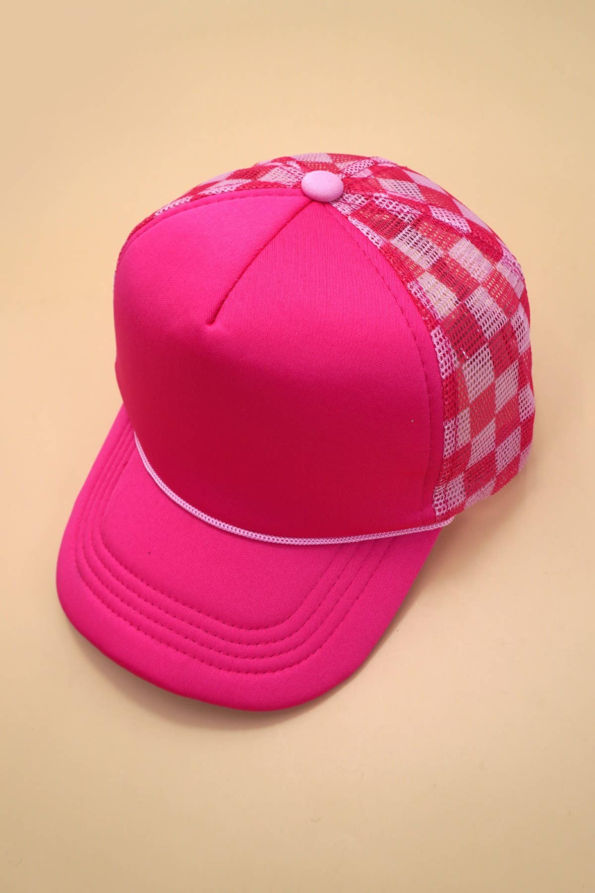 TRUCKER HAT CHECKER FOAM FRONT MESH BACK CAP | 40HW726: PINK/WHITE