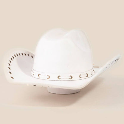 Grommet Brim Faux Suede Cowboy Hat: BR