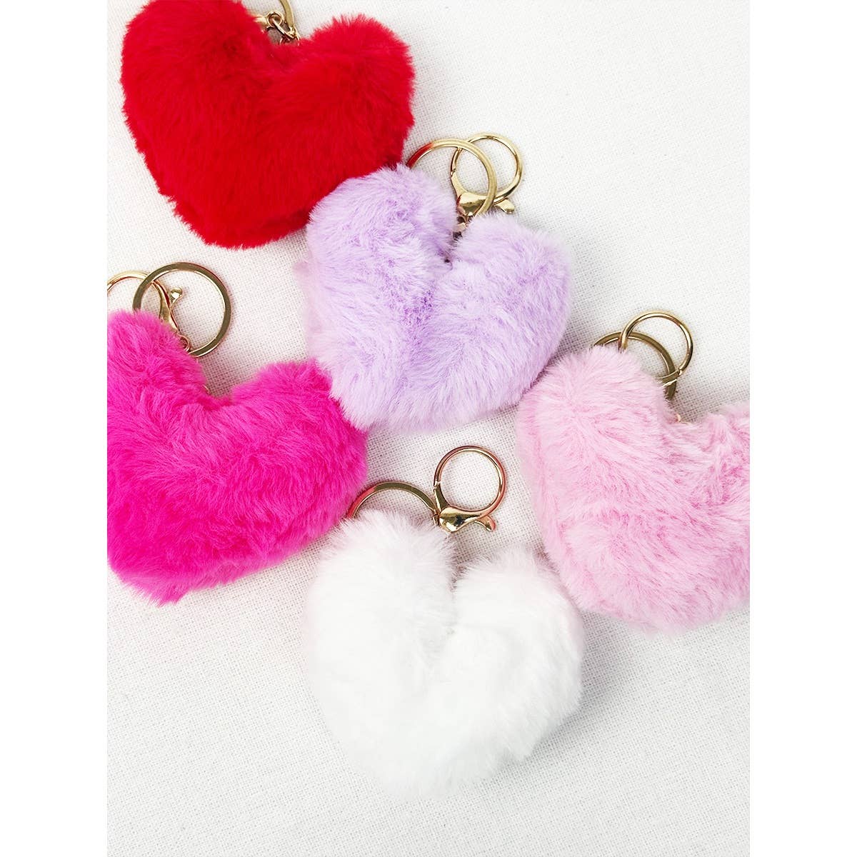 Heart Shape Faux Fur Pom Pom Keychain: MIX COLOR / ONE(12)