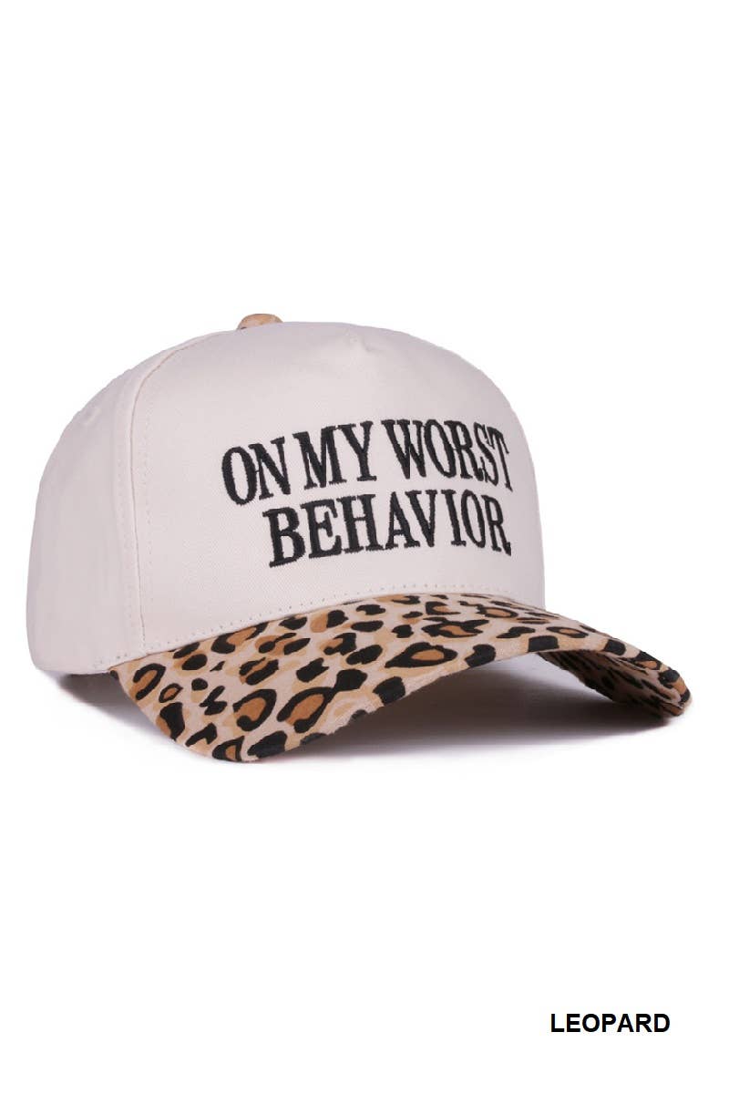 ,,,...._ 0919 On My Worst Behavior Two Tone Canvas Cotton Cap SI-28817: BLACK-189427 / OS