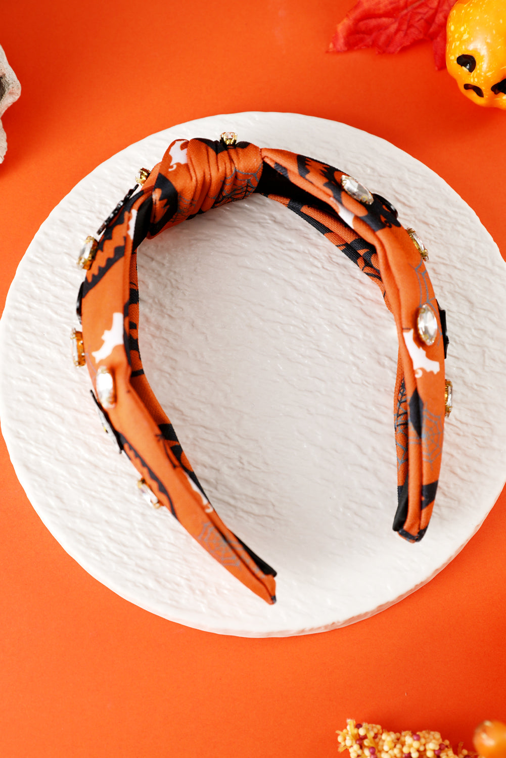 Orange Halloween Pumpkin Ghost Rhinestone Knotted Headband