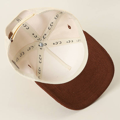 Skull Grim Reaper Patch Corduroy Trucker Cap: BEIGE / One Size