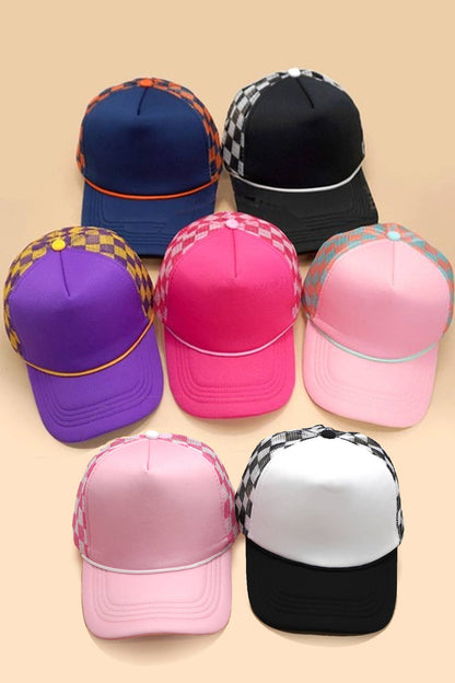 TRUCKER HAT CHECKER FOAM FRONT MESH BACK CAP | 40HW726: PINK/WHITE
