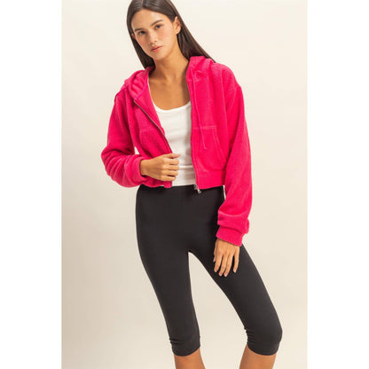 Sherpa Cropped Zip Up Hoodie