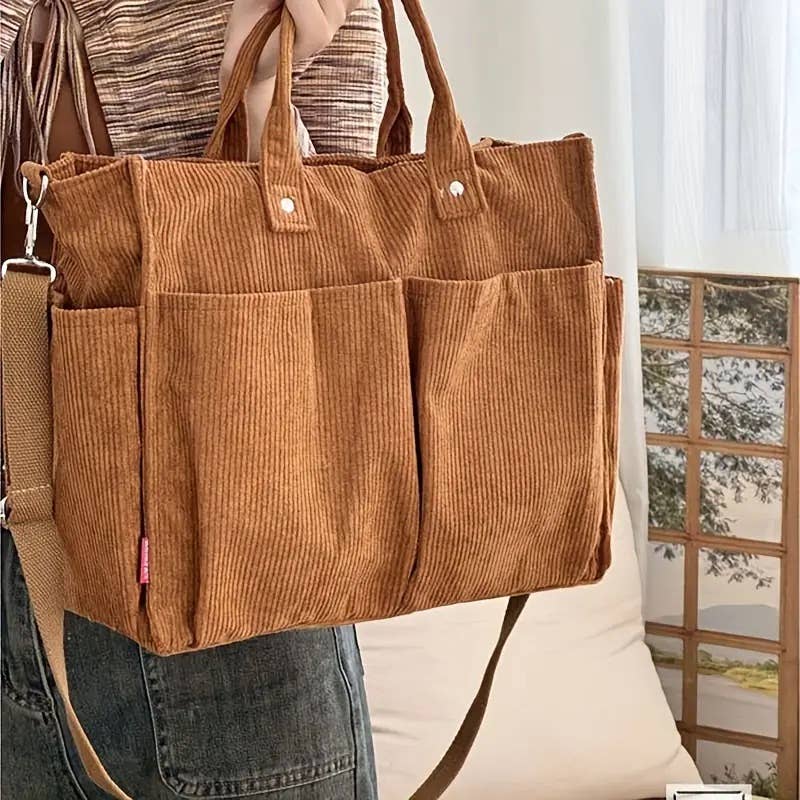 Fall Corduroy Tote Bags: Green Bean
