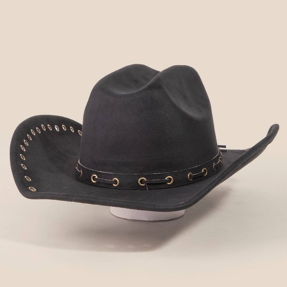 Grommet Brim Faux Suede Cowboy Hat: OL
