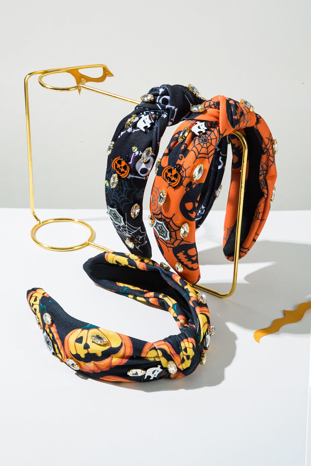 Orange Halloween Pumpkin Ghost Rhinestone Knotted Headband