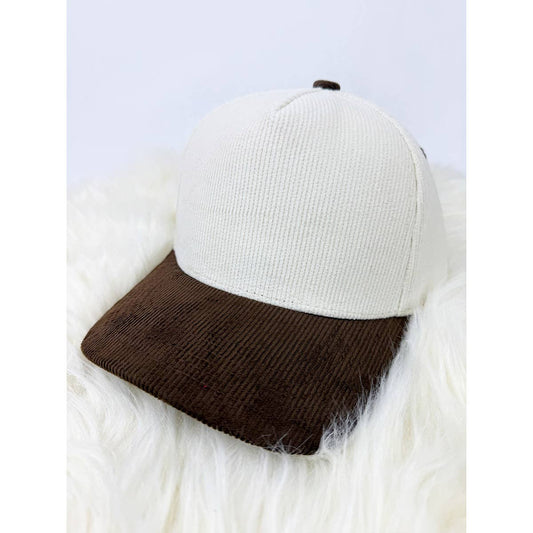 Two Tone Corduroy Snap Back Baseball Cap: BROWN/CREAM / ONE(6)