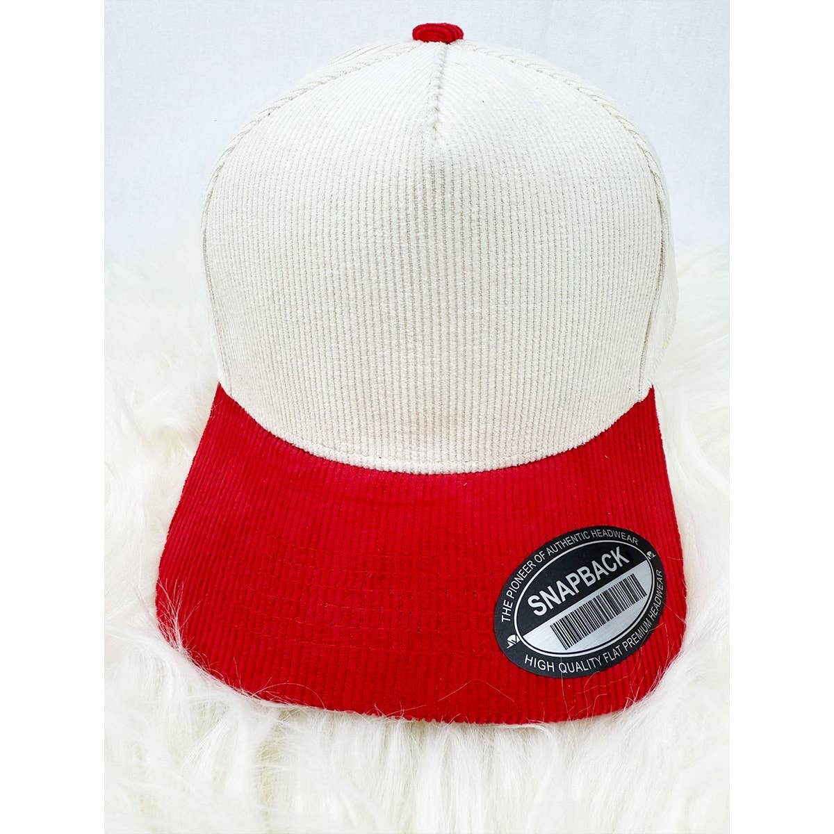 Two Tone Corduroy Snap Back Baseball Cap: BROWN/CREAM / ONE(6)