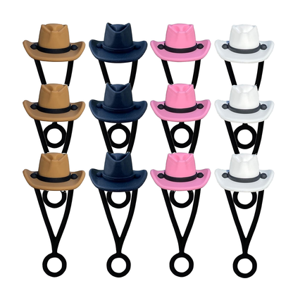 SILICONE STRAW TOPPER - 12 PACK: Cowboy Hat