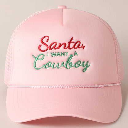 Santa I want a Cowboy Mesh Back Trucker Hat: 4407-KELLY GREEN / ONE SIZE