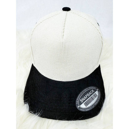 Two Tone Corduroy Snap Back Baseball Cap: RED/CREAM / ONE(6)