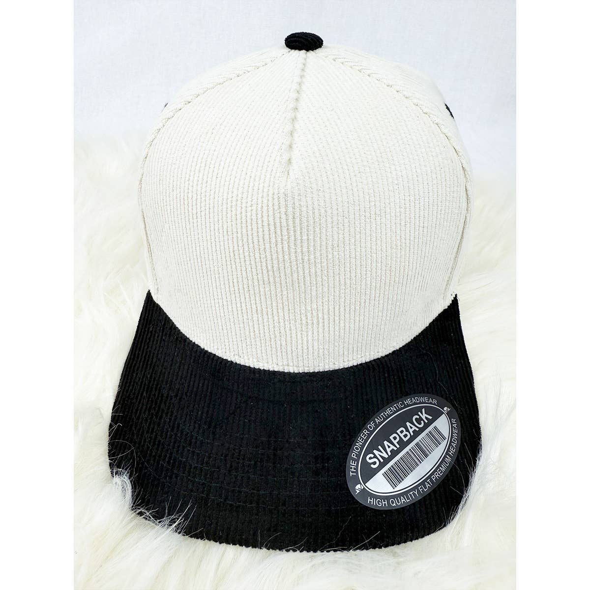 Two Tone Corduroy Snap Back Baseball Cap: BROWN/CREAM / ONE(6)