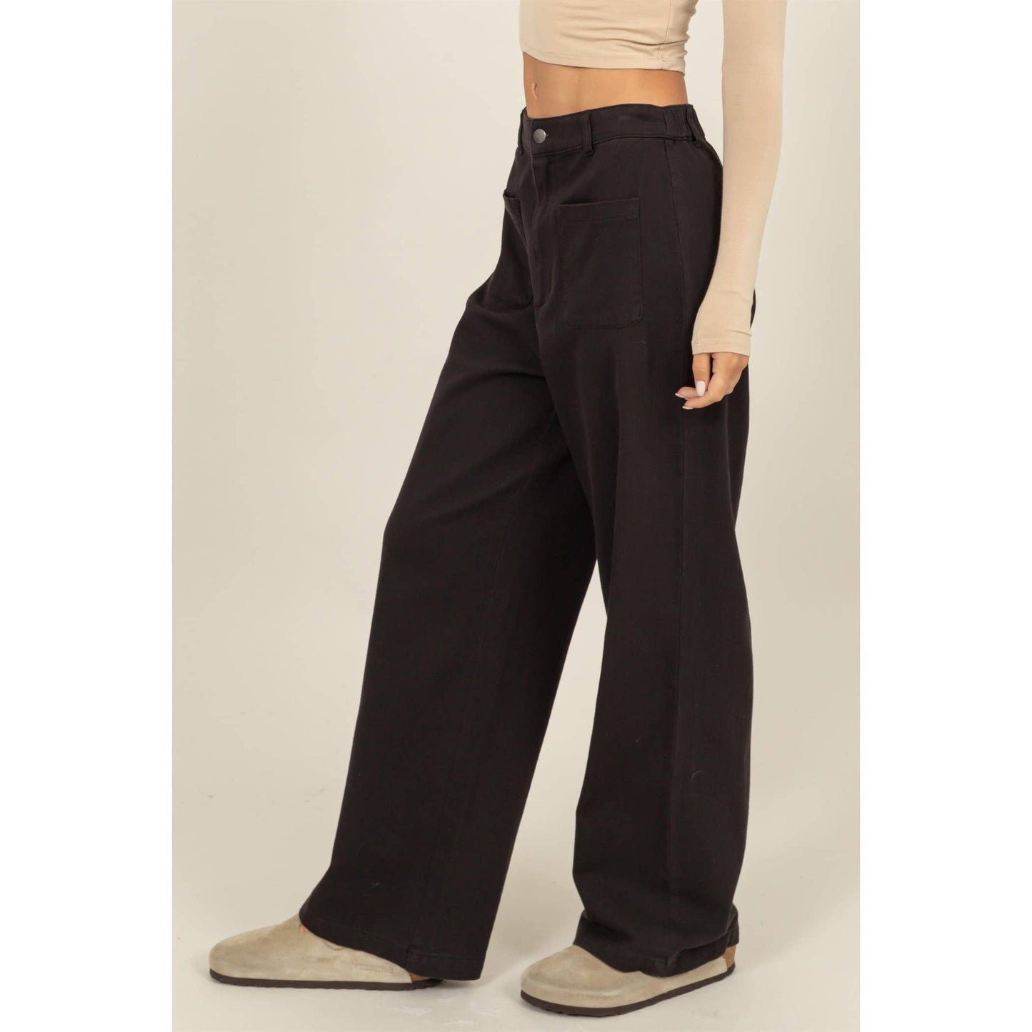 High Waist Wide Leg Pants: BLACK / S-M-L(2-2-2)