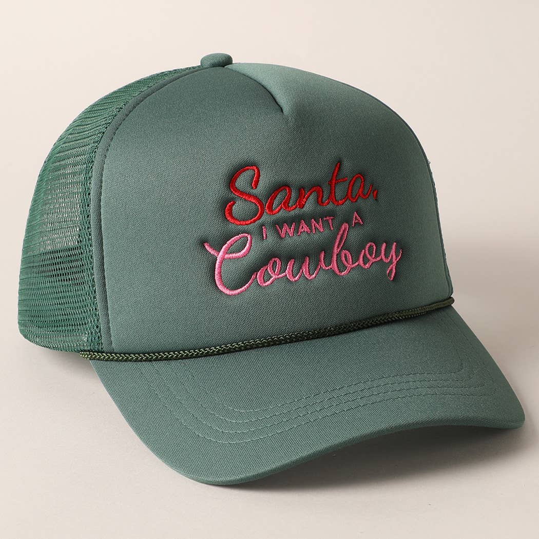Santa I want a Cowboy Mesh Back Trucker Hat: 4407-RED / ONE SIZE