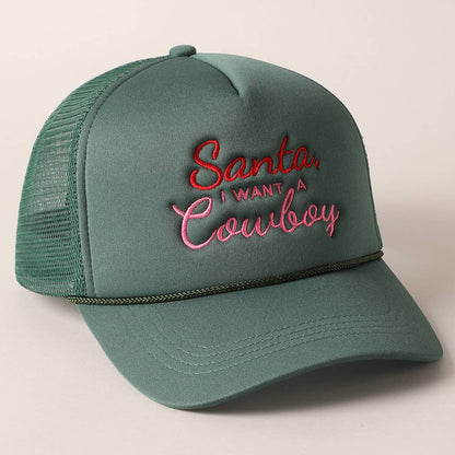 Santa I want a Cowboy Mesh Back Trucker Hat: 4407-RED / ONE SIZE