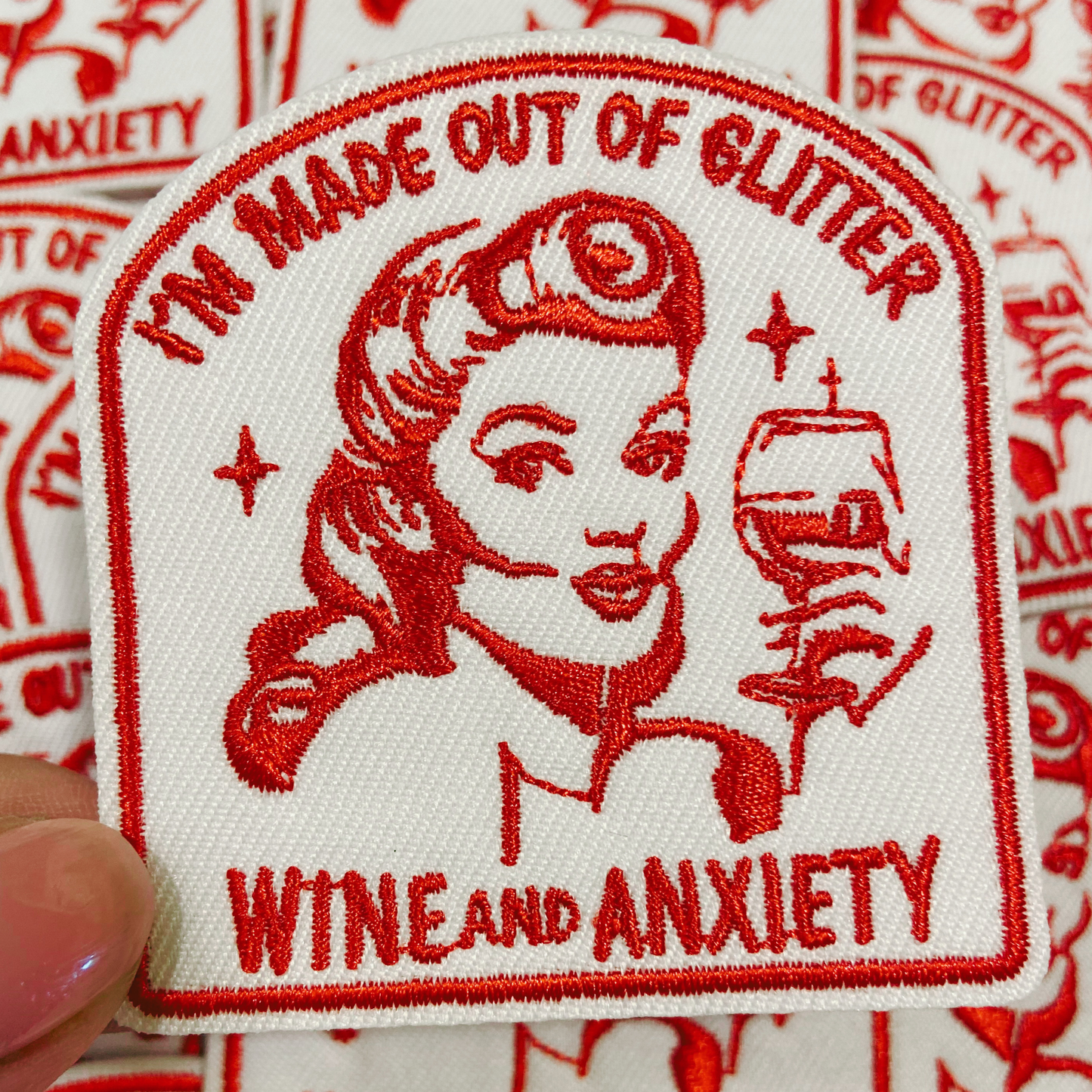 3" I'm Made Out Of Glitter Wine and Anxiety   - Embroidered Hat Patch: Embroidered Patch