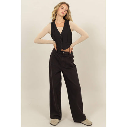 High Waist Wide Leg Pants: CREAM / S-M-L(2-2-2)