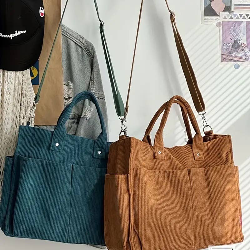 Fall Corduroy Tote Bags: Green Bean