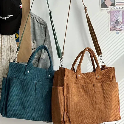Fall Corduroy Tote Bags: Green Bean