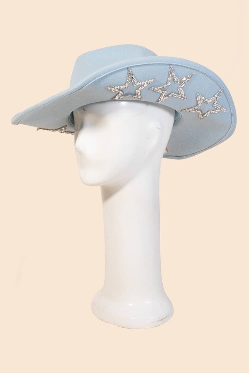 Studded Rhinestone Star Western Cowboy Hat: FU