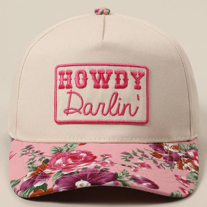 HOWDY Darlin' Embroidery Patch Floral Two-Tone Hat: Pink / ONE SIZE