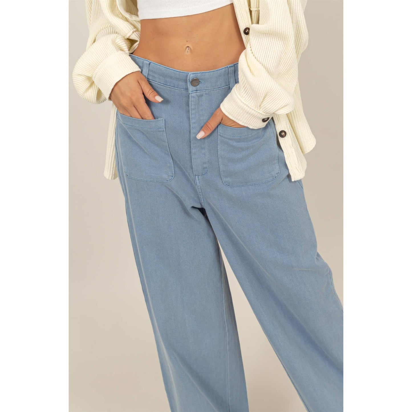 High Waist Wide Leg Pants: CREAM / S-M-L(2-2-2)