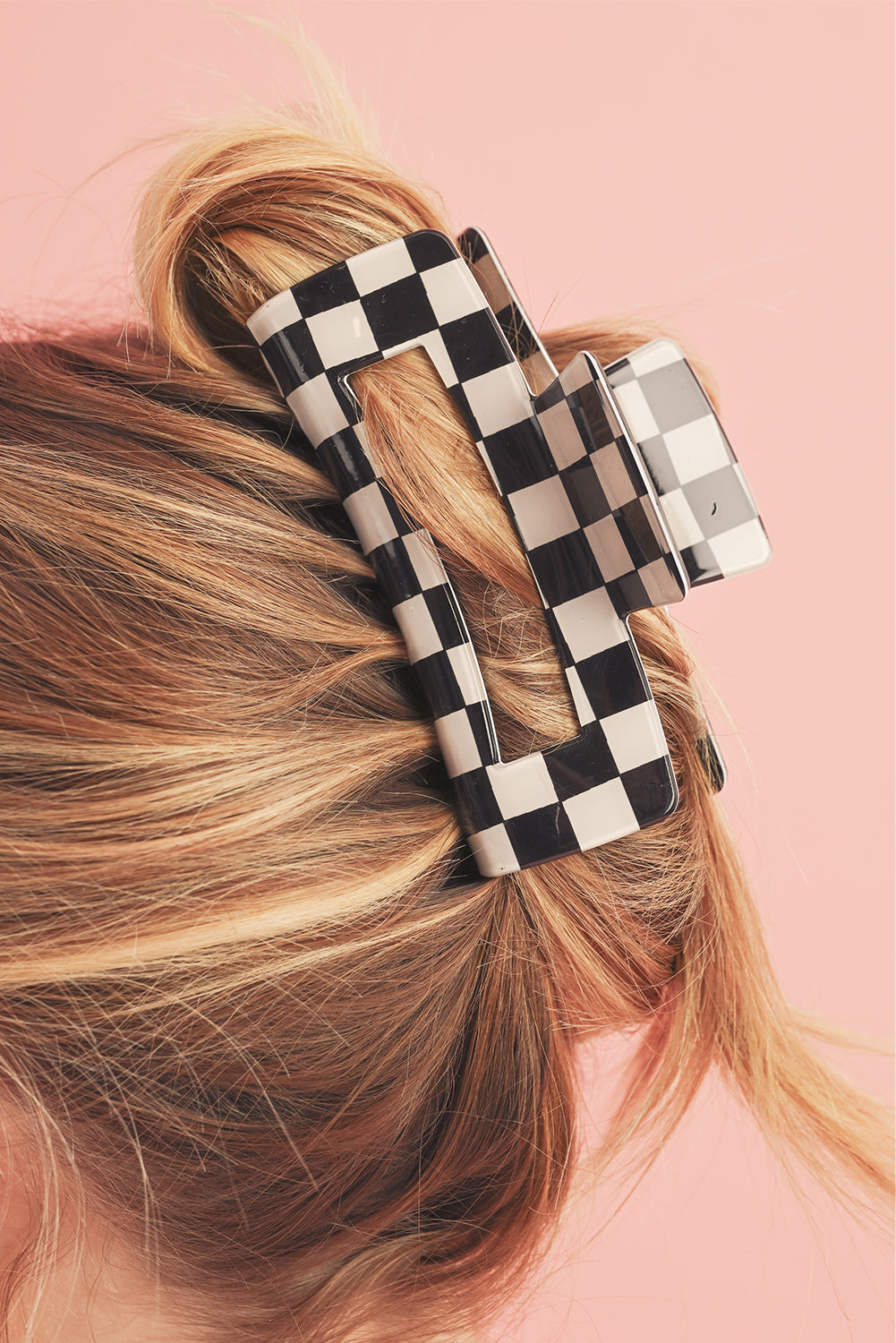Sky Blue Checkered Print Hollow Out Hair Clip