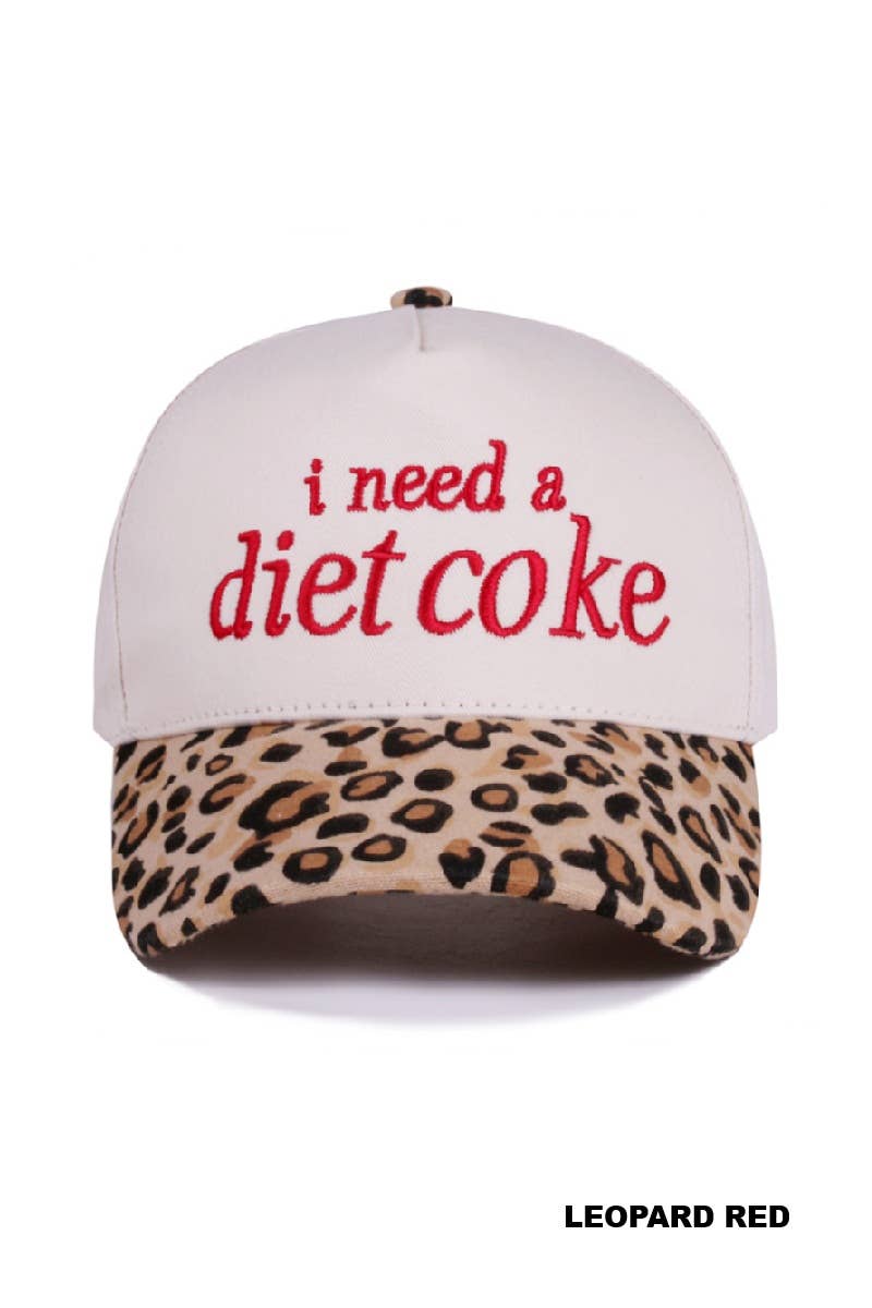 ,,,,,.._ 1015 I Need A Diet Coke Two Tone Canvas Cotton Cap SI-28475: LEOPARDRED-191150 / OS