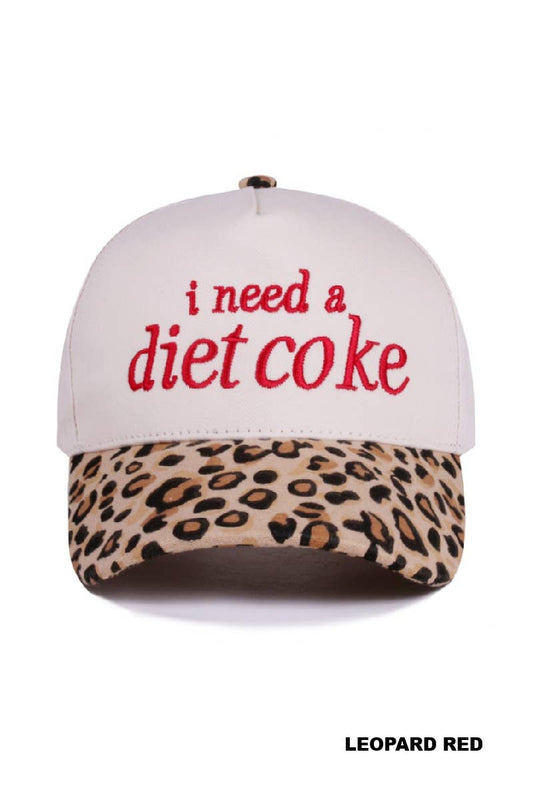 ,,,,,.._ 1015 I Need A Diet Coke Two Tone Canvas Cotton Cap SI-28475: LEOPARDRED-191150 / OS