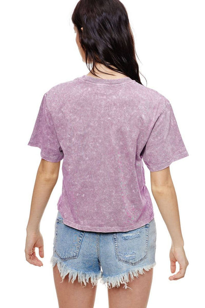 Hold Your Horses Graphic S/S Vintage Washed Faux Crop Tee: LAVENDER / L