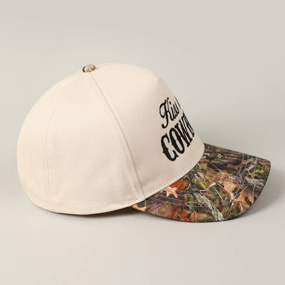 Kiss Me Cowboy Embroidery Two-Tone Cap: CAMO-BLACK / ONE SIZE