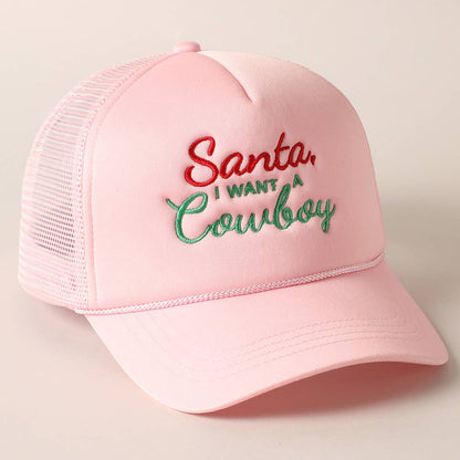 Santa I want a Cowboy Mesh Back Trucker Hat: 4407-KELLY GREEN / ONE SIZE