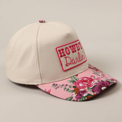HOWDY Darlin' Embroidery Patch Floral Two-Tone Hat: Pink / ONE SIZE