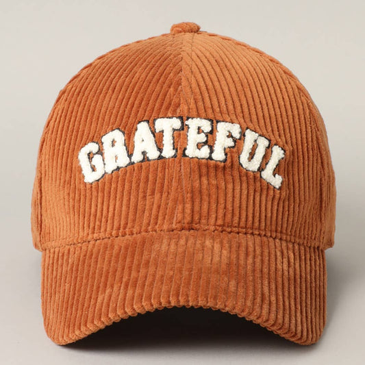 GRATEFUL 3D Embroidered Corduroy Baseball Cap: BROWN / One Size