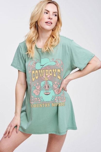 Cowboys & Country Music Graphic Cotton Tunic: TAUPE / L