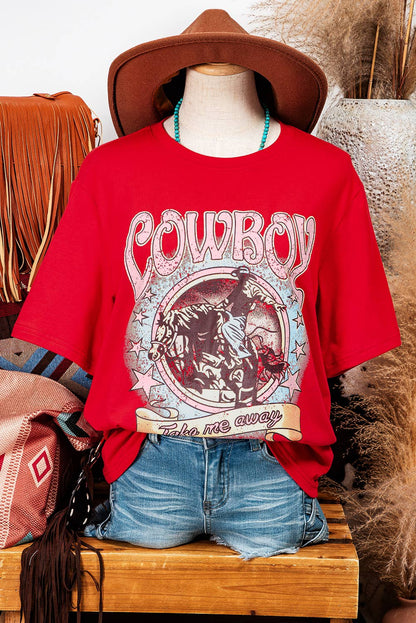 Fashion-W COWBOY Take Me Away Graphic Western Loose Tee: As shown / Missy / XL