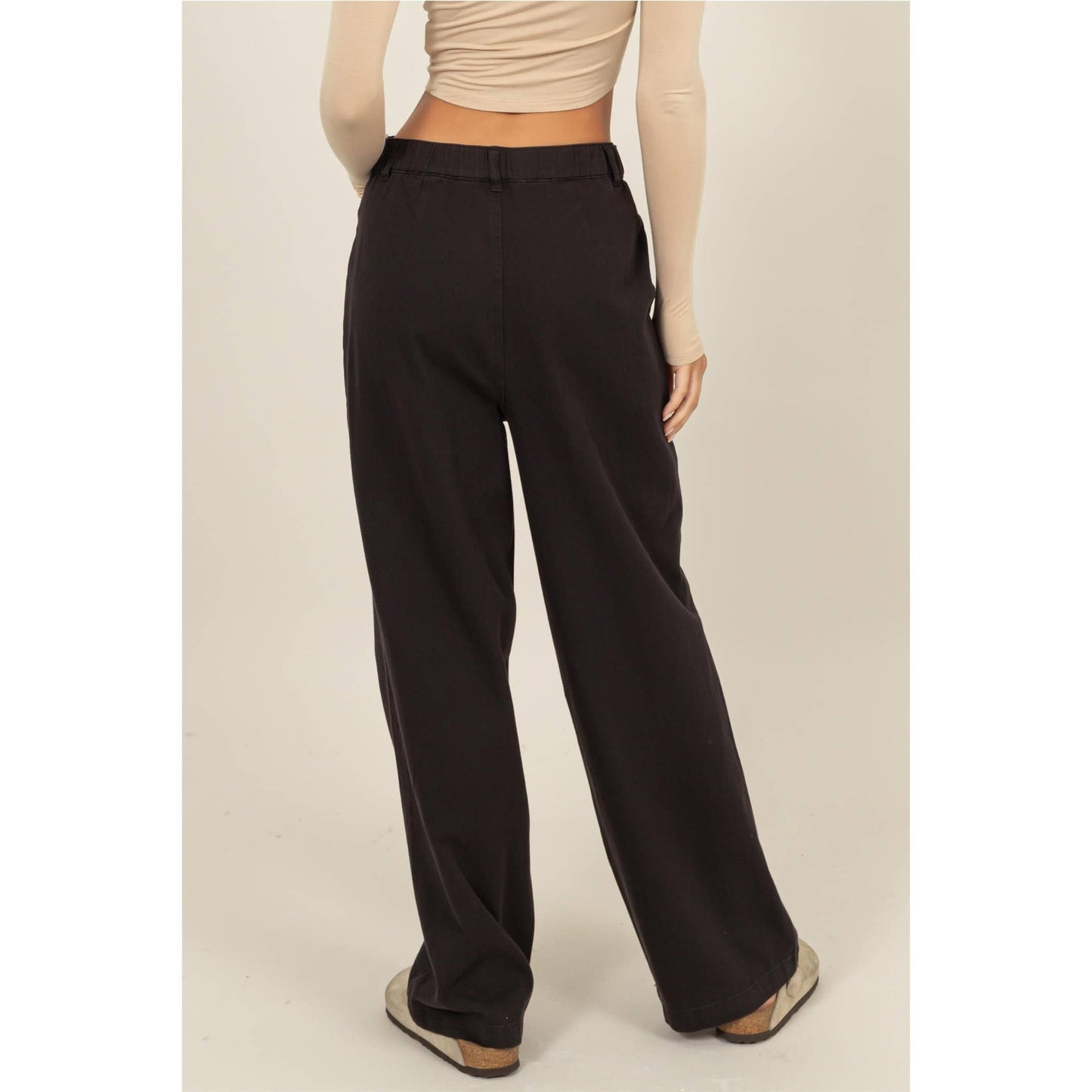 High Waist Wide Leg Pants: CREAM / S-M-L(2-2-2)