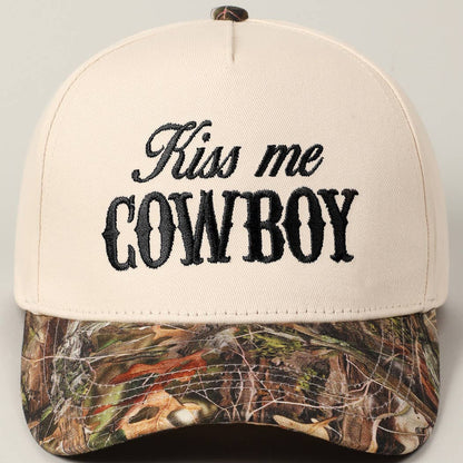 Kiss Me Cowboy Embroidery Two-Tone Cap: CAMO-BLACK / ONE SIZE